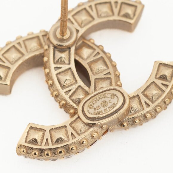 Chanel B25 Gold-Tone Crystal-Embellished CC Stud Earrings - Picture 3 of 3